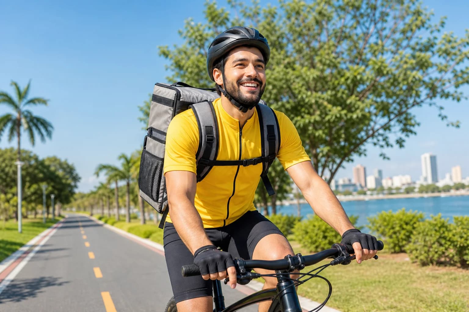 Курьер на велосипеде с заказом